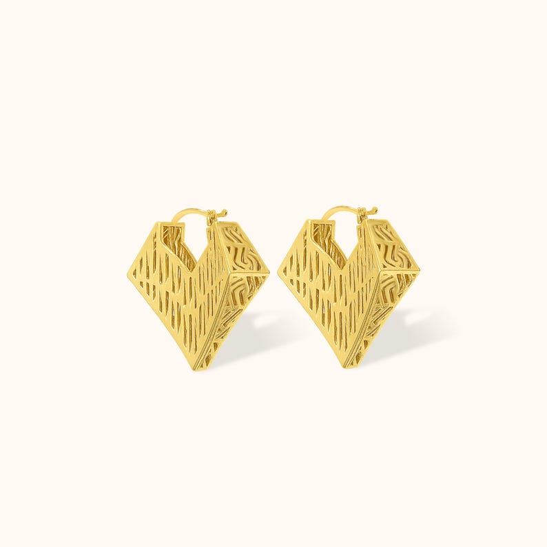 Geometric Dangle Earrings - 14K Gold or Sterling Silver, Modern Jewelry image 2