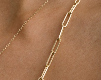 Solid Gold Bold Paperclip Link Chain Necklace, Fine Handmade Gold Jewelry, 14K Unisex Layering Necklace, Summer Wedding Gift