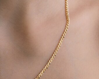 ハンドメイド 14K ゴールド カーブチェーンネックレス、3.8 mm