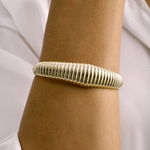 14K Solid Gold Croissant Bangle: Handmade Chunky Cuff Bracelet