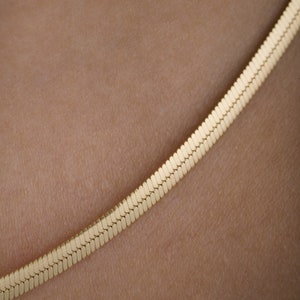 Solid Gold Snake Herringbone Chain Necklace, Fine Handmade Gold Jewelry, 14K Layering Italian Necklace, Summer Wedding Gift