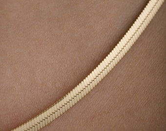 Solid Gold Snake Herringbone Chain Necklace, Fine Handmade Gold Jewelry, 14K Layering Italian Necklace, Summer Wedding Gift