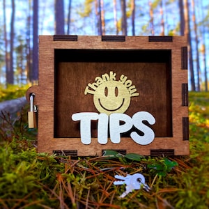 Wooden Piggy Bank with Lock: Tip Jar, Cash Box