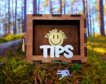 Wooden Piggy Bank with Lock: Tip Jar, Cash Box