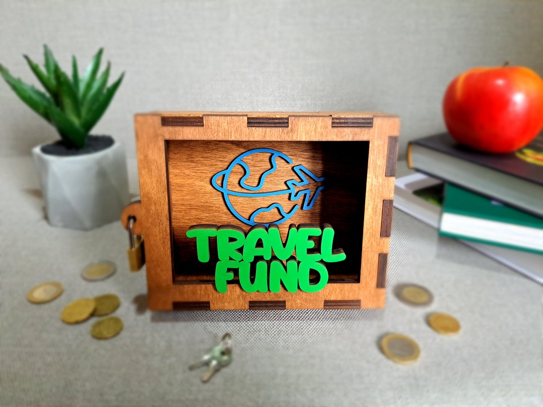 Travel Fund Money Box, Piggy Bank Wooden, Wood Saving Box, Money Saver
