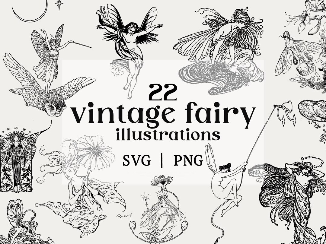 Fairy SVG & PNG Clipart Bundle | 22 Vintage Illustrations From Fairy ...