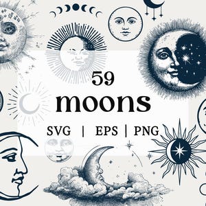 Clipart lune et lunaire vintage | Ensemble SVG Lune mystique | 59 motifs de lune au format SVG, EPS et png