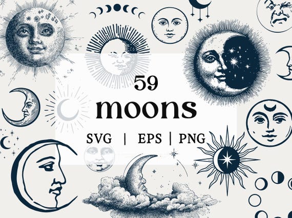 Mystical Moon Clipart Bundle: Lunar SVG, PNG, EPS
