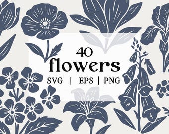 Bold Botanische Blume SVG Bundle | Linoldruck Floral Clipart | DIY Cricut & Basteldateien