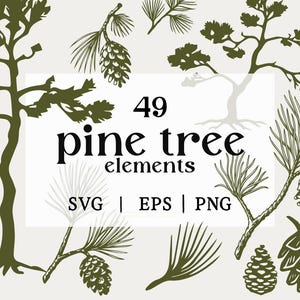 Lot de cliparts SVG pin | Pomme de pin, aiguilles et éléments persistants | Fichiers 49 .png, 49 .svg, 49 .eps