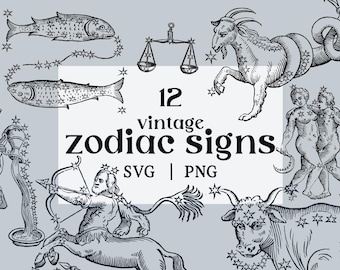 Vintage sterrenbeeldillustraties: mystieke astrologie SVG PNG-clipartbundel