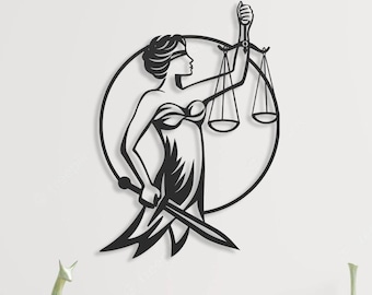 Lady Justice Metal Wall Art, Themis Metal Wall Decor, Justitia Metal Wall Decor, Justice Goddess, Lawyer Office Decor Gift, Office Wall Art