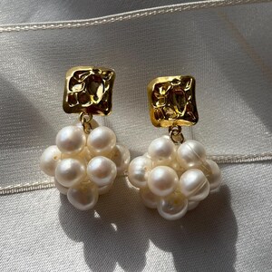 Pearl Ball Earrings, Baroque Pearl Earrings, Fresh Water Pearl Earrings, Delicate Cluster Shaped Wedding Pearl Dangle Earrings