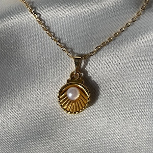 Oyster with Pearl Necklace, Clam shell Necklace, Small Pearl Oyster Jewelry, Pearl Necklace, Sea Conch Necklace, Seashell Necklace