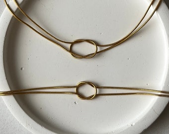 Set met knoopketting en armband, set met goudgevulde knoopketting en armband, set ketting en armbanden symbool van liefde en eenheid