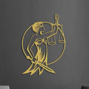 Lady Justice Metal Wall Art, Themis Metal Wall Decor, Justitia Metal Wall Decor, Justice Goddess, Lawyer Office Decor Gift, Office Wall Art