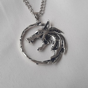 The Witcher Wolf Medallion Necklace, Witcher Geralt Necklace, Silver Wolf Head Pendant, Gift For Him, Gift For Boyfriend, Jewelry For Man