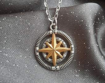 Men's Compass Necklace, Nautical Compass North Star Necklace, Polestar Polaris Compass Pendant, Gift for Dad, Gift for Sailor, Gift for him