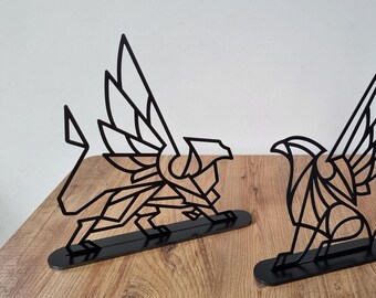 Decoração de prateleira geométrica de grifo, decoração de mesa de grifo de origami, arte de parede de águia geométrica, águia poligonal, decoração de casa de grifo, arte de metal de pássaro