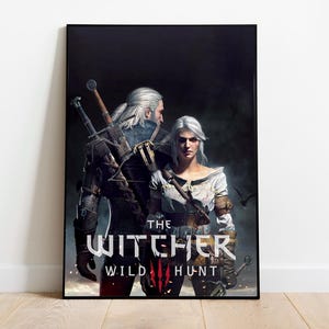 The Witcher Ciri and Geralt Poster, Witcher 3 Game Poster, Video Game Poster, Witcher 3 Canvas Poster, Gaming Wall Art Decor, Witcher 3 Gift