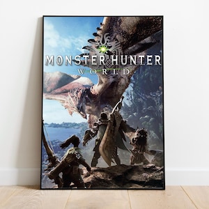 Monster Hunter World Poster, RPG Gaming Poster, Geeky Wall Art, Geeky Gaming Poster Gift, Video Game Decor, Retro Game Poster, Fantasy Game