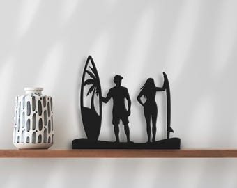 Surfing Metal Shelf Decor, Surfing Tabletop Decor, Coastal Sea Metal Decor, Surfer Holding Surfboard Decor, Surfer Wall Art, Gift For Surfer