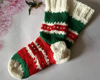 Calcetines de lana hechos a mano: calcetines navideños de punto grueso y súper cálidos