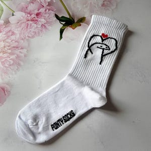 White Cotton Socks with Love Sticker Print - Fun Trendy Socks