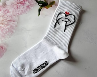 White Cotton Socks with Love Sticker Print - Fun Trendy Socks