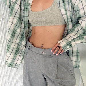 Oversized Cotton Plaid Shirt Women, Loose Fit Check Shirt, Casual Button Down, Everyday Top Green