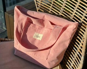 Corduroy draagtas: katoenen shopper met zak