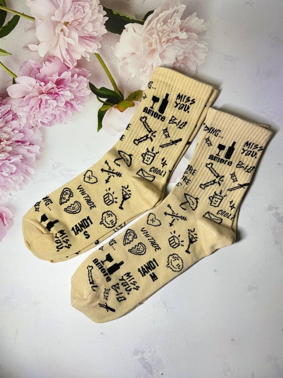 2 Pairs of tattoo print socks bold street style unique gift set