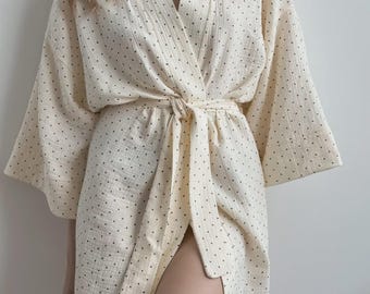 Cotton Kimono Robe: Lightweight Muslin Loungewear, Relaxed Fit