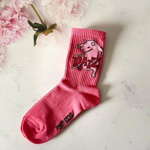 Bright Pink &quot;RATZ&quot; Socks: Funny Printed Cotton Statement Socks