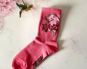 Calcetines "RATZ" rosa brillante: calcetines de algodón con un divertido estampado llamativo