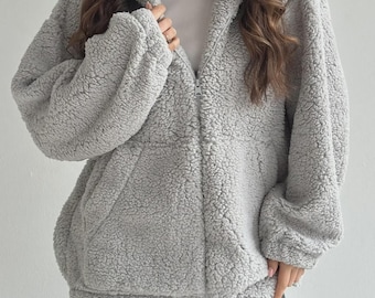 Warm Teddy Zip Up Hoodie with Hood, Cozy Plush Sherpa Jacket in several colors