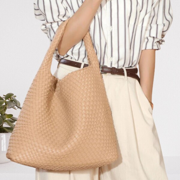 Vintage Hand-Woven Leather Bag with Pouch: Large Capacity Single Shoulder Bag - Perfect Gift for Her