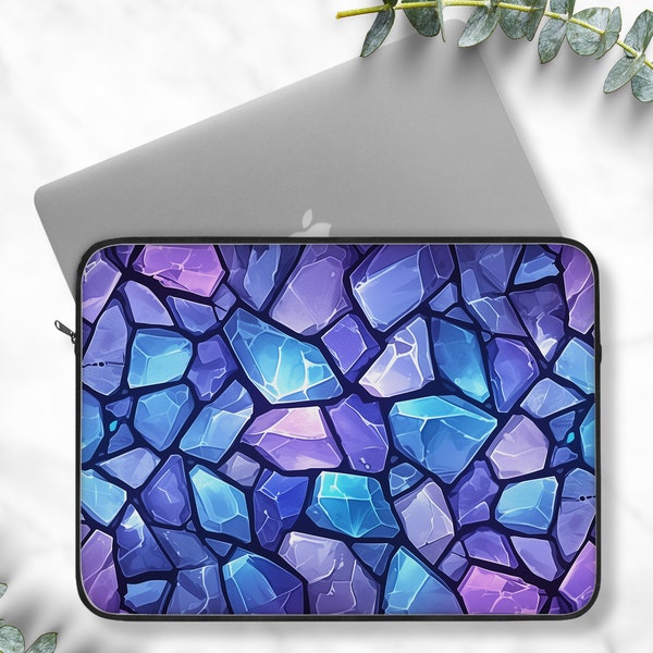 Gemstone Laptop Sleeve, Gamer Carrying Case for Laptops, Pastel Purple Blue iPad Tablets, Aesthetic Macbook Travel Bag 15, 13, 12 inch