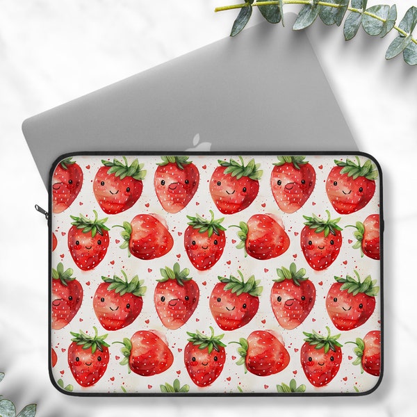 Pink Strawberry Fruits Laptop Sleeve, Cozy Gamer Carrying Case for Laptop, iPad Tablet, Kawaii Fruit Macbook Air Travel Bag 15, 13, 12 inch