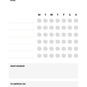 A digital habit tracker journal showing sections for daily, weekly, and monthly habit tracking. Suitable to use with the goodnotes app or as a printable pdf