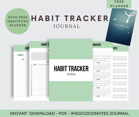 Digital Habit Tracker journal perfect for Goodnotes, daily and monthly habit tracker planner for IPAD or PDF print