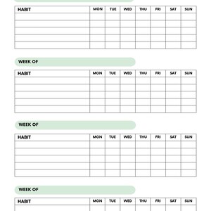 Digital habit tracker journal layout featuring sections for daily, weekly, and monthly habit tracking options. Suitable to use with the goodnotes app or as a printable pdf
