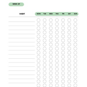 Digital habit tracker journal layout offering daily, weekly, and monthly habit tracking functionalities. Suitable to use with the goodnotes app or as a printable pdf