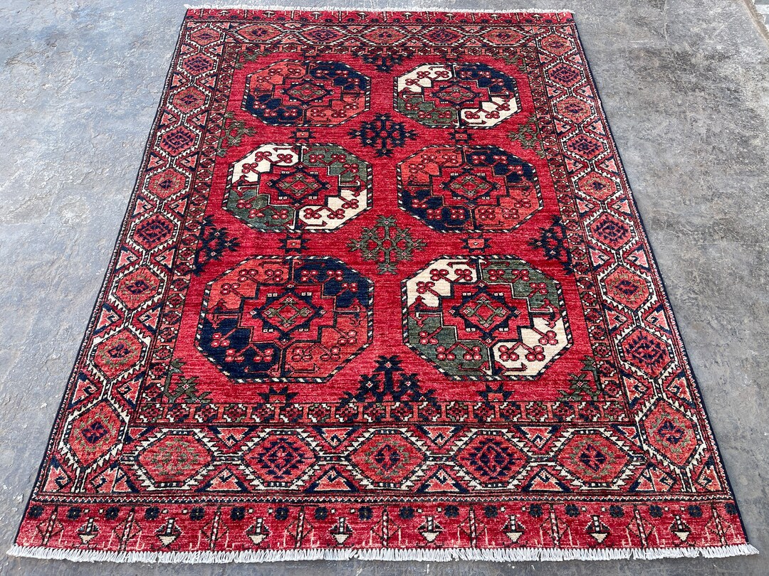 5x7ft Red Ersari Oriental Area Rug Afghan Hand Knotted Veg Dyed Wool ...