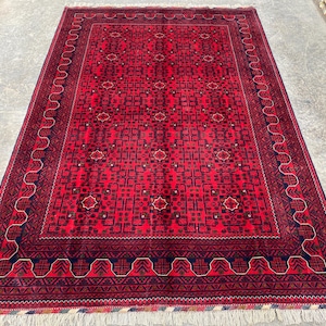 7x10 ft Afghan Bukhara rug, Turkmen Handmade Wool rug, Khal Mamadi Khamyab rugs, Tribal rug, Bedroom Rug- Living room Carpet, 197x295 cm