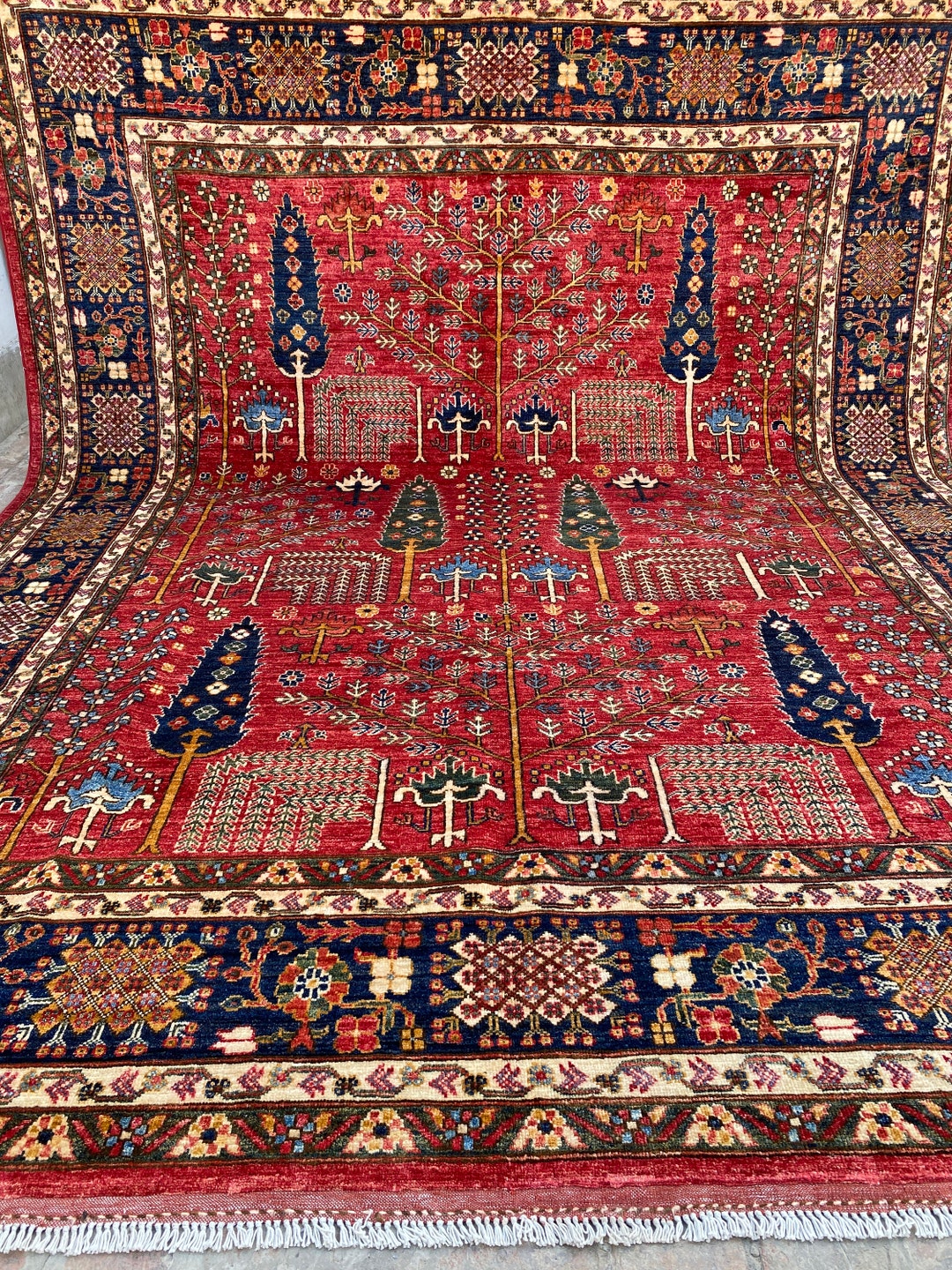 8x10ft Red Tree Ersari Oriental Area Rug Afghan Hand Knotted Veg Dyed ...