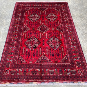 6x8 ft Afghan Bukhara rug, Turkmen Handmade Wool rug, Khal Mamadi Khamyab rugs, Tribal rug, Bedroom Rug - Living room Carpet, 166x243 cm