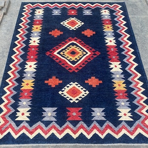 Alfombra oriental Ersari azul marino de 8 x 10 pulgadas - Alfombra afgana de lana teñida a mano con tintes vegetales - Alfombra para dormitorio - Alfombras para sala de estar - Alfombra Bohu - 243 x 313 cm