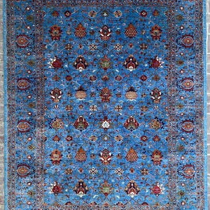 9x12 Blue Waziri Oriental Area Rug - Afghan Hand knotted hand spun Wool Veg dye Oriental Rug - Rug for living room - Bedroom rug - 270x360cm