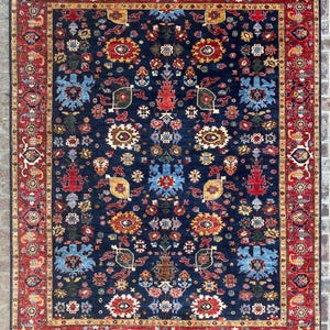 9x12 ft Stunning Blue  Ersari Oriental Area Rug - Afghan Hand knotted Veg dyes wool Rug - Bedroom Rug - Rugs for living room - 276x359 cm